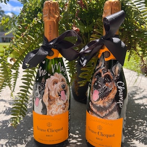 2 subjects on CHAMPAGNE, painted champagne bottle, hand painted wedding gift