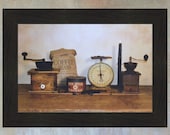 The Daily Grind by Billy Jacobs 16x22 Coffee Beans Grinder Primitive Photography Country Kitchen Print Folk Art Framed Picture