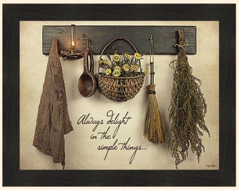 Always Delight by Susie Boyer 22x28 Simple Things Vintage Yellow Flowers Daisies Candle Primitive Framed Art Print Picture