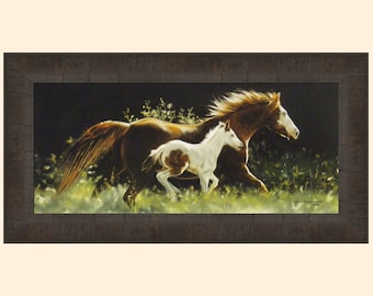 Keeping Up With Mom by Lesley Harrison 11x21 Running Horses Horse Pony Mare Framed Art Print Wall Décor Picture