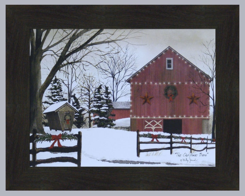 The Christmas Barn by Billy Jacobs 16x20 Red Barn Winter Etsy