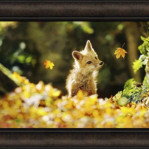 Falling Leaves by Carrie Ann Grippo-Pike 16x22 Cute Fox Kit Leaf Autumn Fall Framed Art Wall Décor Picture image 2