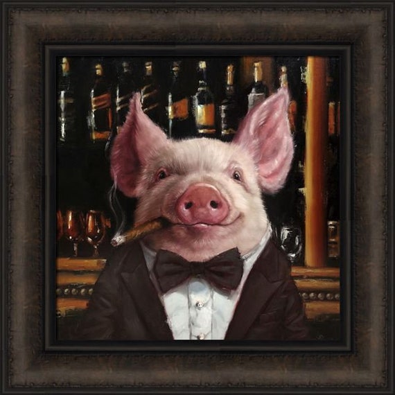 High Roller by Lucia Heffernan 16x16 Pig Bar Cards Poker Game Room