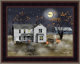 Fright Night by Billy Jacobs 16x20 Fall Halloween Skeleton Witch Pumpkin Pumpkins Jack-O-Lantern Barn Farm Framed Picture Home Cabin Decor