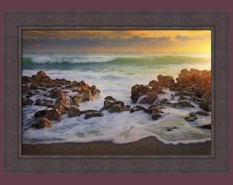 Approaching Wave by Patrick Zephyr 26x36 Beautiful Ocean Beach Water Sunset Sunrise Large Framed Print Art Picture