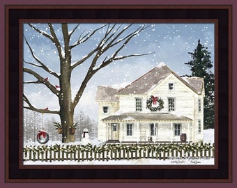 Christmas At Grandma's House by Billy Jacobs and Sarah Jacobs 16x20 Snowman Outhouse Out House Framed Art Picture Home Cabin Decor