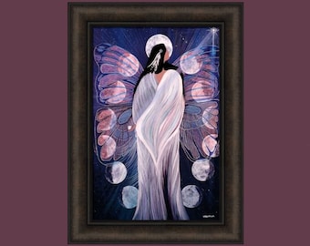 13th Moon by Betty Albert 16x22 Beautiful Native American Indian Woman Night Sky Colorful Butterfly Wings Moon Phases Framed Art Picture