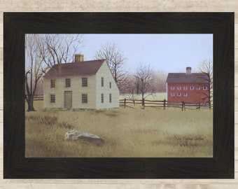 Primitive Saltbox House Canvas Sampler Framed Home Decor Picture