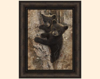 Curious Cubs by Collin Bogle 16x20 Black Bear Babies Sitting in Tree Framed Art Print Wall Décor Picture