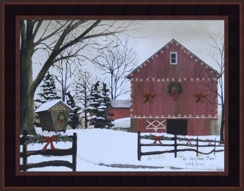 The Christmas Barn by Billy Jacobs 16x20 Red Barn Winter Etsy