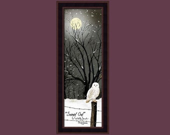 Snowy Owl by Billy Jacobs 12x28 Snow Winter White Owl 4 Seasons Framed Art Picture Home Cabin Decor