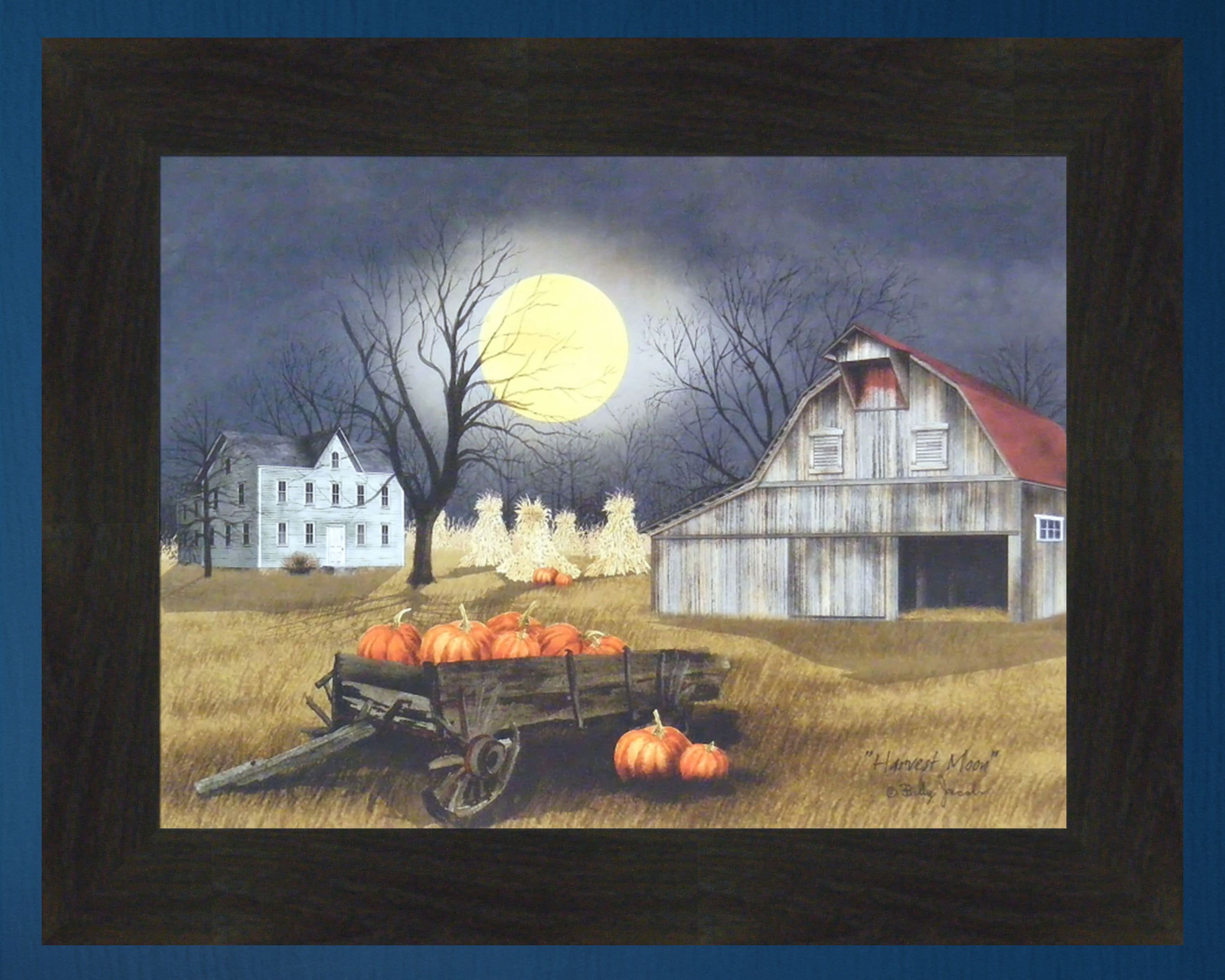 Harvest Moon by Billy Jacobs 16x20 Primitive Farm Barn Pumpkins Full ...