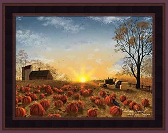 Amanecer de otoño de Billy Jacobs y Sarah Jacobs 16x20 Hermoso amanecer Atardecer Calabazas de otoño Imagen artística enmarcada de Halloween Decoración de la cabaña del hogar