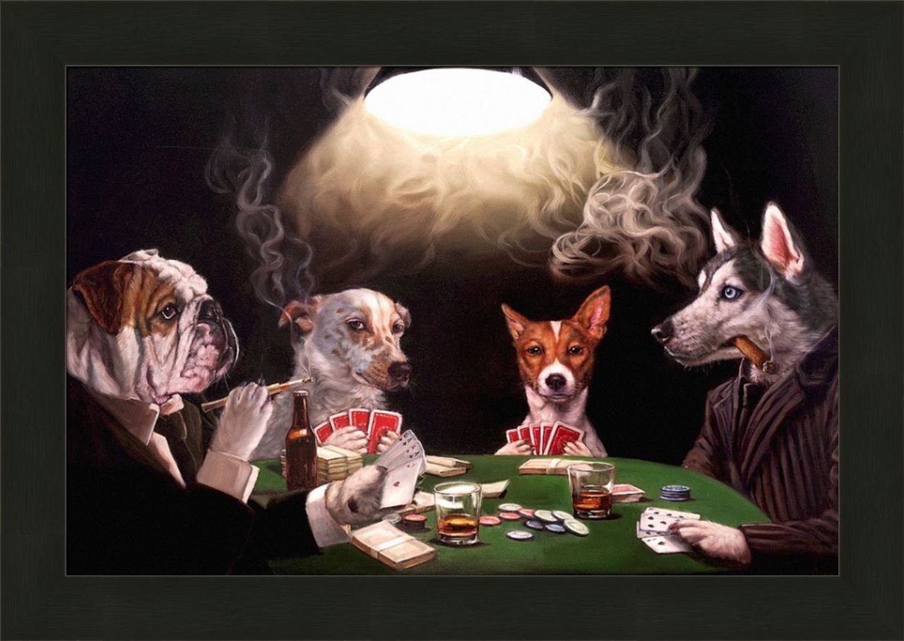 The Bluff by Lucia Heffernan 20x28 Dogs Playing Cards Poker Card Game Cocktails Drinks Beer Smoking Funny Humorous Framed Art Print Picture Etsy Canada