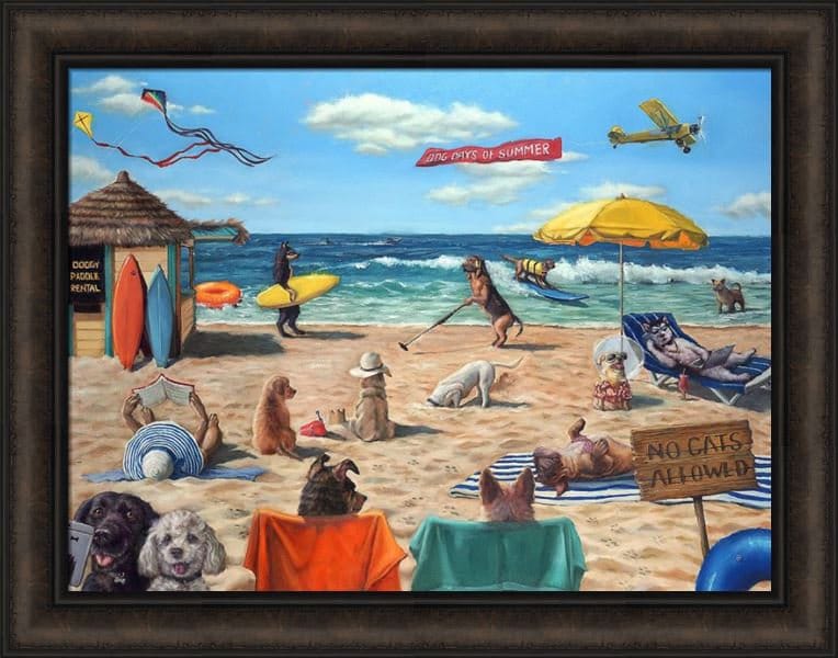 Dog Beach by Lucia Heffernan 22x28 Surfing Lounging Reading No