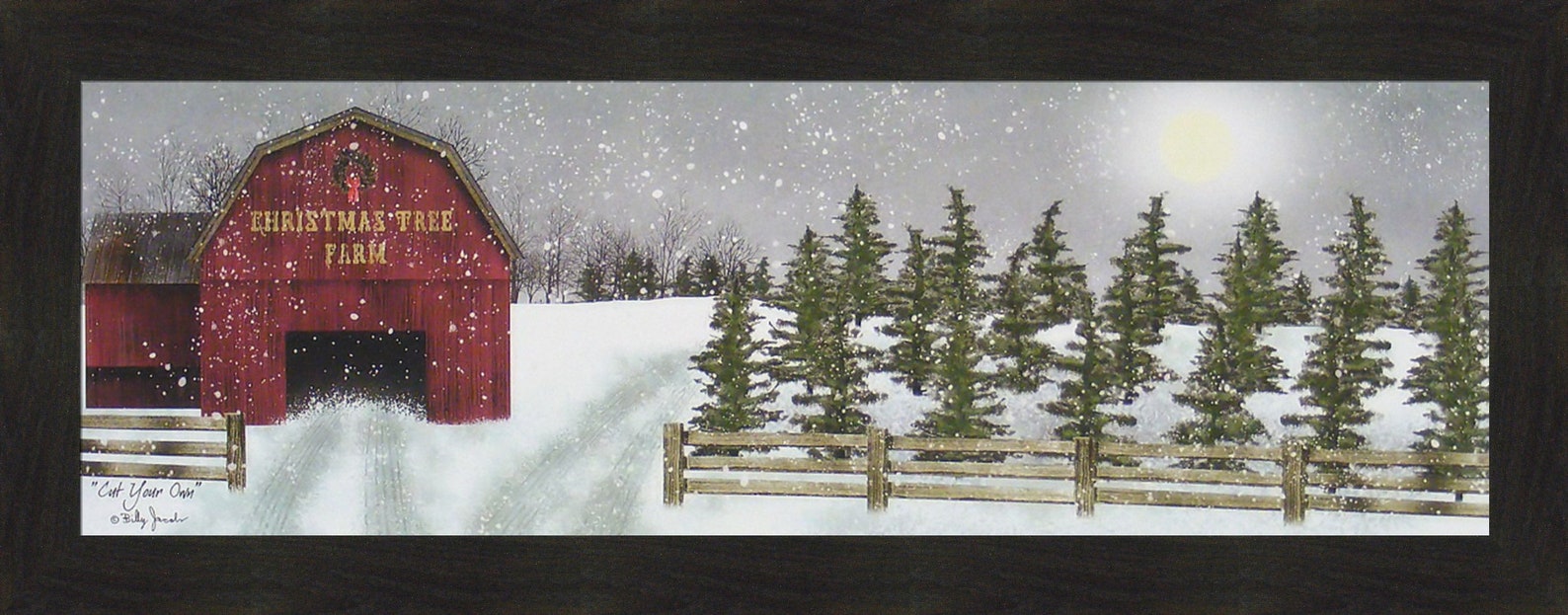 Cut Your Own by Billy Jacobs 16x40 Christmas Tree Farm Red Barn Winter