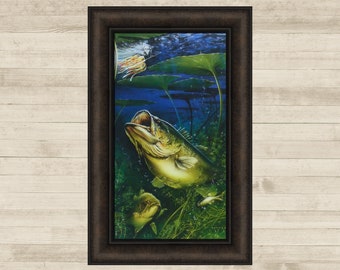 Largemouth Bass by Dan Hatala 14x22 Fish Fishing Lake Framed Art Print Picture