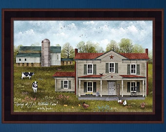 Spring At J.H. Williams Farm by Billy Jacobs 16x22 Flowers Birds Chickens Cows Art Framed Print Picture