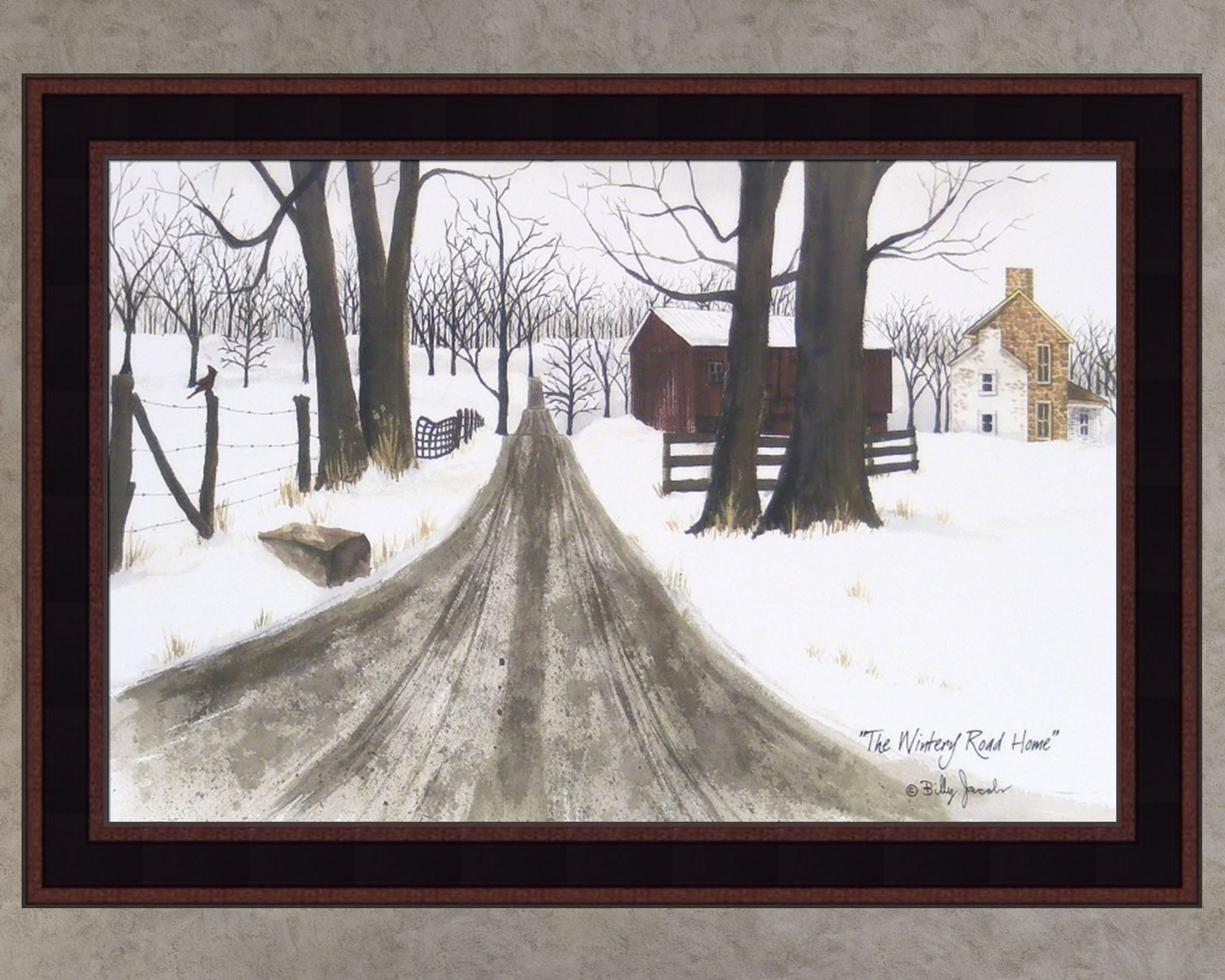 New Country Billy Jacobs A LITTLE SNOW Farmhouse Red Barn Wall Hanging Picture 