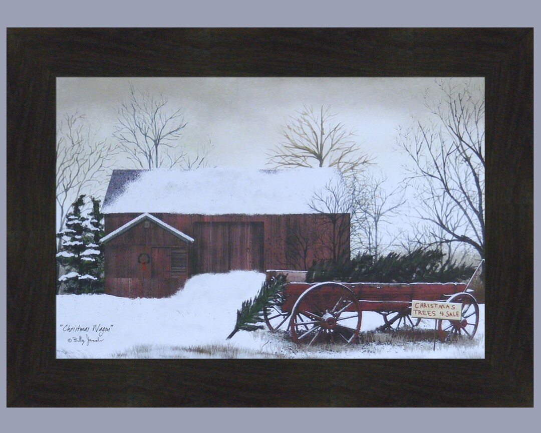 Christmas Wagon' by Billy Jacobs Ready to Hang Holiday Framed Print, White Frame