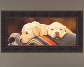 Yellow Lab Pups by Jerry Gadamus 15x29 Labs Labrador Retriever Dog Puppy Home Cabin Decor