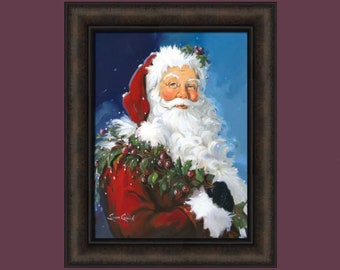 Berry Christmas by Susan Comish 16x20 Holiday Decor Santa Claus Holly Framed Wall Art Home Cabin Decor