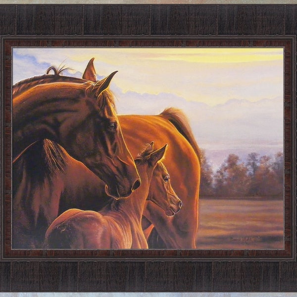 At Her Side by Bonnie Mohr 17x21 Horses Foal Colt Mare Mama Baby Framed Art Print Picture Home Cabin Decor