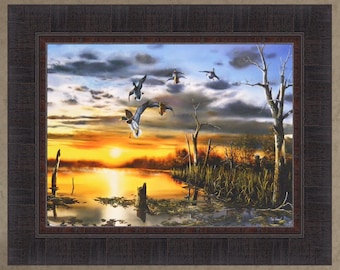 Day's End by Jim Hansel 17x21 Mallard Duck Ducks Waterfowl Birds Sunrise Sunset Framed Art Print Picture HomeCabinDecor