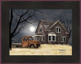 Abandoned by Billy Jacobs 16x20 Full Moon Night Old Vintage Truck Halloween Framed Art Picture Home Cabin Decor