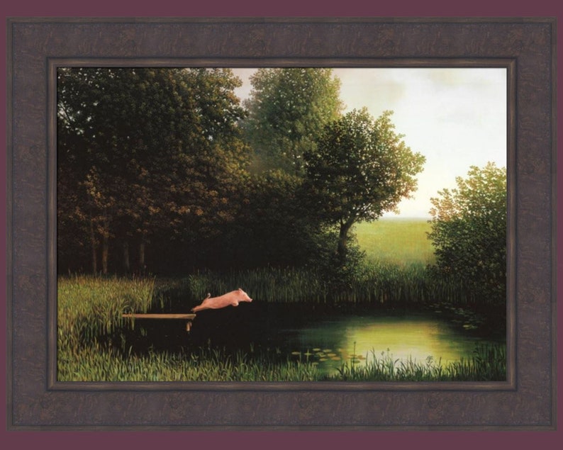 Diving Pig by Michael Sowa 24x33 Kohler's When Pigs Fly Humorous Fantasy Framed Print Art Picture image 1