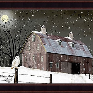 Winter Moon by Billy Jacobs 16x20 White Snowy Owl Full Moon Barn Snowing Winter Christmas Framed Art Picture Home Cabin Decor image 4