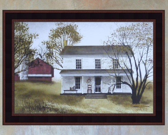 Summer Afternoon by Billy Jacobs 16x22 Farmhouse Porch Rocking Chair Farm Red Barn Primitive Folk Art Framed Picture Home Cabin Decor
