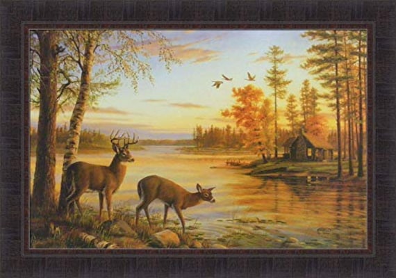 RIVER BOTTOM BUCK by Jim Hansel Whitetail Deer Buck 17x21 FRAMED PRINT PICTURE