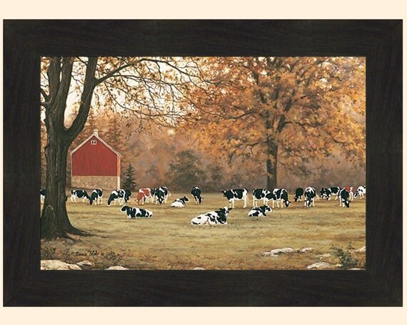 18 x 12 Bonnie Mohr Under the Autumn Oaks Cow and Farm Country Art Print