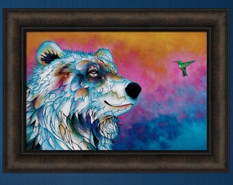 Sunrise Tales by Micqaela Jones 16x22 Native American Indian Polar Bear Hummingbird Colorful Framed Art Print Picture