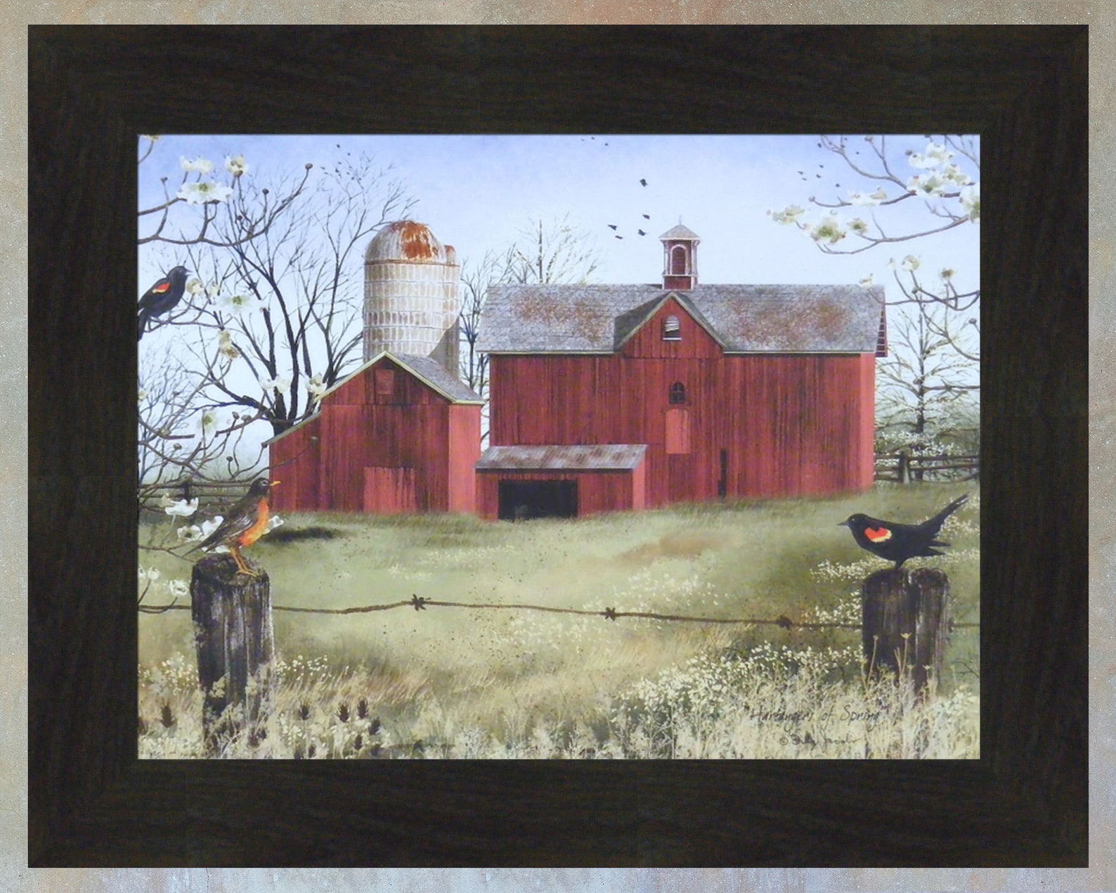 Harbingers of Spring by Billy Jacobs 16x20 Country Barn Red Winged ...