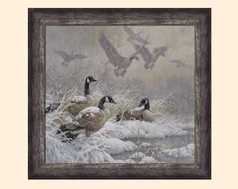Winter Retreat by Larry Fanning 30x32 Canada Goose Geese Snow Framed Art Print Picture