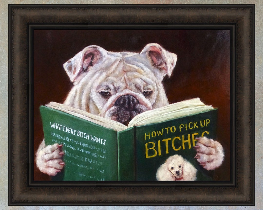 Casanova by Lucia Heffernan 18x22 Humorous Funny Dog Reading Pick