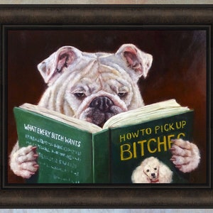 Casanova by Lucia Heffernan 18x22 Humorous Funny Dog Reading Pick Up Bitches Book Framed Art Print Picture