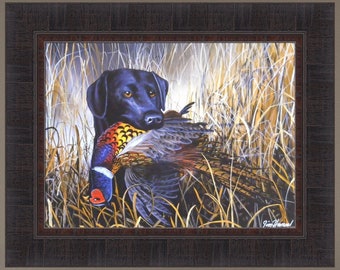 Bird Season by Jim Hansel 17x21 Pheasant Hunting Dog Black Lab Labrador Framed Art Print Wall Décor Picture HomeCabinDecor