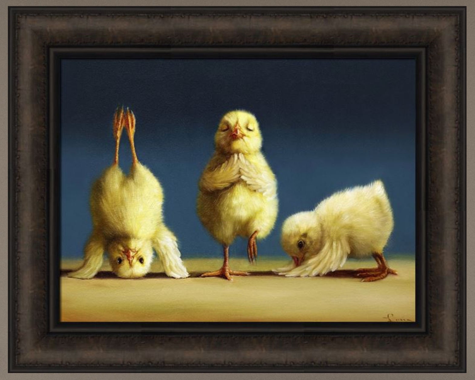 Yoga Chicks by Lucia Heffernan 16x20 Cute Baby Chickens Poses