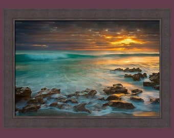 Timeless by Patrick Zephyr 30x42 Beautiful Ocean Beach Sunset Sunrise - Cuadro decorativo para pared con marco grande