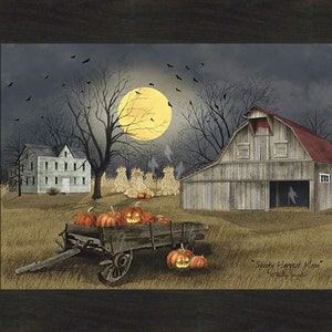 Spooky Harvest Moon by Billy Jacobs 16x20 Bat Ghost Wagon Jack Lantern ...