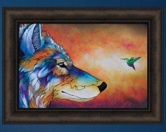 Desert Conversations by Micqaela Jones 16x22 Native American Indian Wolf Hummingbird Framed Art Print Picture