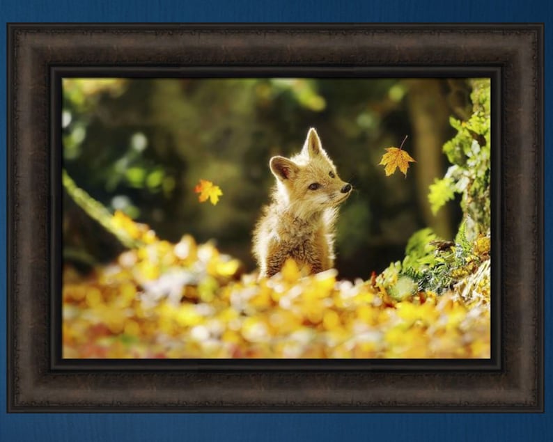 Falling Leaves by Carrie Ann Grippo-Pike 16x22 Cute Fox Kit Leaf Autumn Fall Framed Art Wall Décor Picture image 1