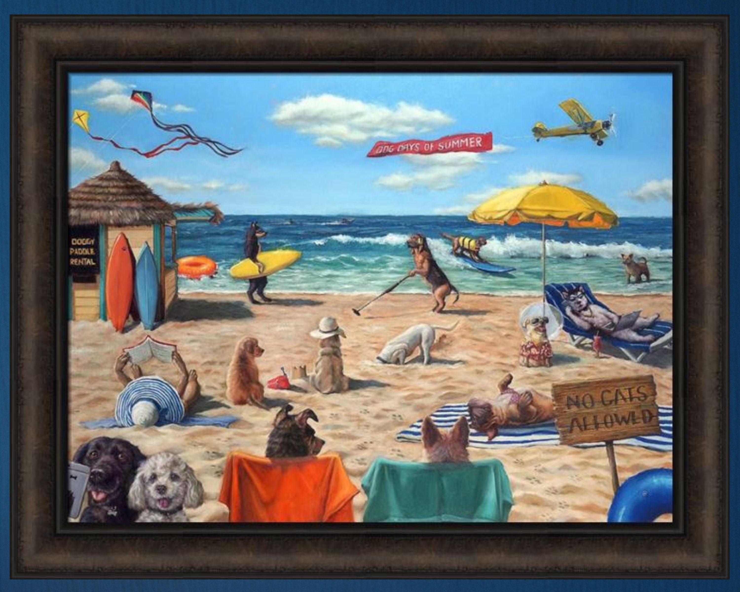 Dog Beach by Lucia Heffernan 22x28 Surfing Lounging Reading No