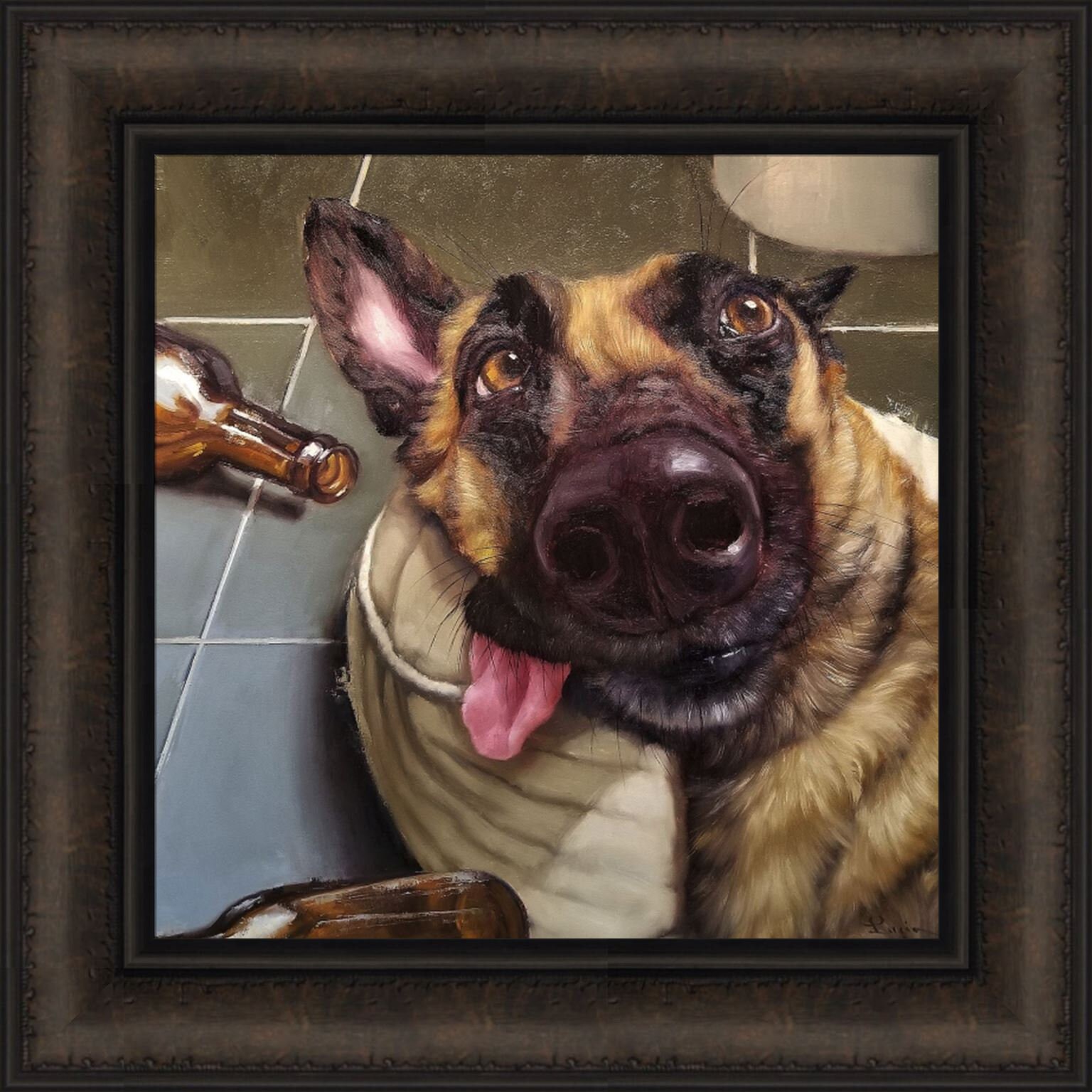 The Morning After by Lucia Heffernan 16x16 German Shepherd Drunk
