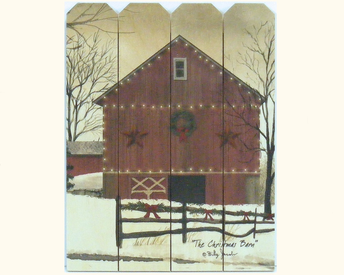 The Christmas Barn by Billy Jacobs 9x12 Wood Picket Fence Red Etsy
