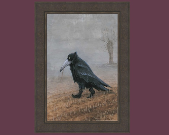 Krahe by Rudi Hurzlmeier 24x33 Crow Raven Black Bird Wearing