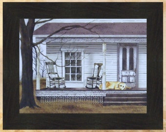 The Long Wait by Billy Jacobs 16x20 Dog Yellow Lab Porch Rockers Rocking Chairs Country Folk Art Print Framed Picture Home Cabin Decor